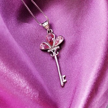 925純銀項鍊 水晶吊墜-時尚經典愛心鑰匙生日情人節禮物女飾品3色73fx18【獨家進口】【米蘭精品】