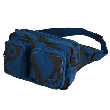 KENZO 經典印花織布雙口袋腰包/單肩後背/胸口包(深藍/黑)