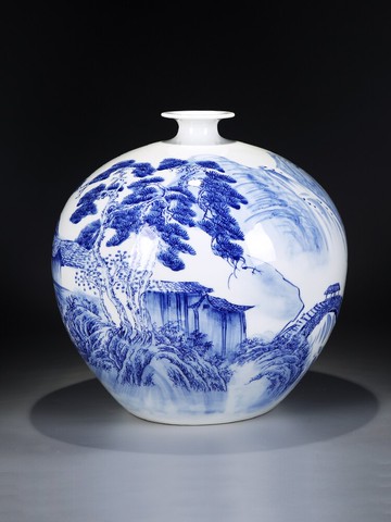 景德鎮陶瓷器手繪青花瓷花瓶擺件新中式客廳插花家居電視柜裝飾品