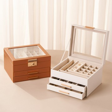 免運/公司貨 收納盒 首飾收納櫃 高檔大容量翻蓋新款pu皮革首飾收納盒 項鏈戒指手鐲多功能收納盒 可開發票 全館五折 工廠現貨直銷 新品特價 z10304