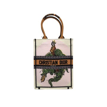 dior杏色帆布手提刺繡包