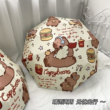 ✨限時秒殺☜桃園出貨✨卡皮巴拉全自動雨傘卡通水豚折疊晴雨兩用傘抗風耐用遮陽傘學生