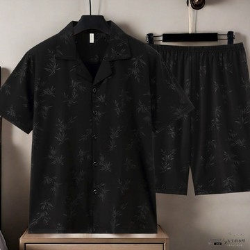 ✨限時惠購⚡ 睡衣大碼 睡衣男夏薄款短袖短褲開衫學生加肥卡通男士青少年家居服休閒套裝