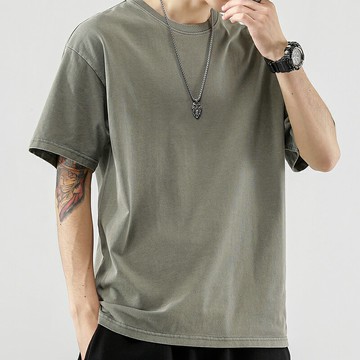 阿美咔嘰重磅純棉軍事風硬漢工裝T恤男復古水洗做舊寬松短袖體恤