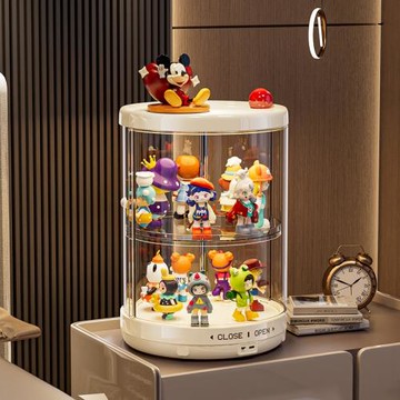 手辦收納盒帶燈旋轉盲盒收納展示架防塵透明labubu公仔玩偶展示盒