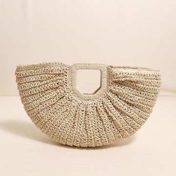 [米蘭精品] 現貨+預購 女草編包手提包渡假單肩側背包大容量藤編織包包-方把大半圓4色74ly61