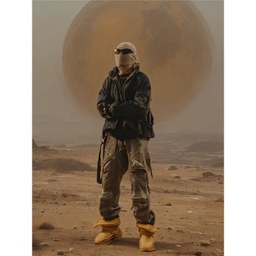 DRKLEI廢土雙層洗水做舊立體裁剪束口多口袋廢土機能風休閑工裝褲