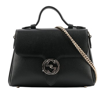 GUCCI 金屬雙G Logo 荔枝皮革梯形二用鍊包(黑色) 510302 CAO0G 1000