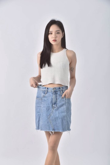 (M) another victory丹寧牛仔刷破藍色短裙