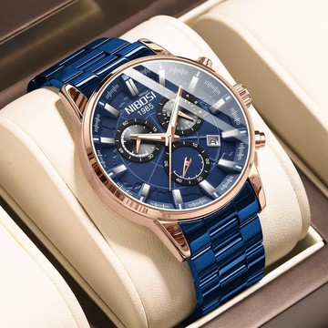 nibosi新款 時尚創意地球字面男士手錶  日曆實心鋼帶石英表