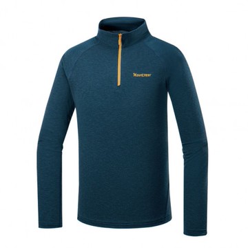 【【蘋果戶外】】山林 52P01 88 深藍 男 羊毛保暖上衣 半門襟 拉鍊式 抗UV 四彈吸濕透氣抑菌消臭 秋冬 Mountneer