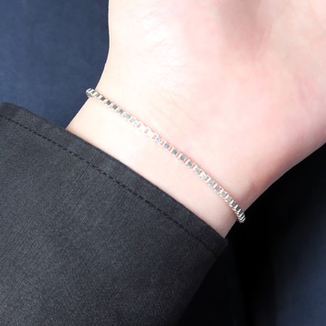 ART64 純銀 細緻版 威尼斯方盒手鍊 銀白款(1.8mm細鍊) 女生手鍊 男生手鍊