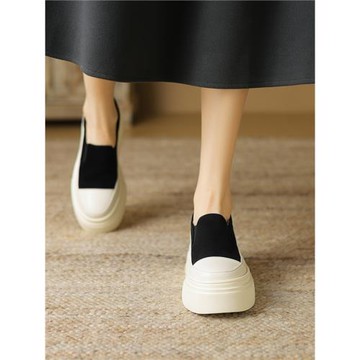 真皮厚底樂福鞋女2025冬新款內增高圓頭休閑百搭松糕鞋一腳蹬單鞋