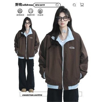 美式復古兩面穿棕色設計感外套 外套 秋季外套 外套 女 咖啡色外套 韓國外套女 美式外套 韓國薄外套 冬天外套 復古外套