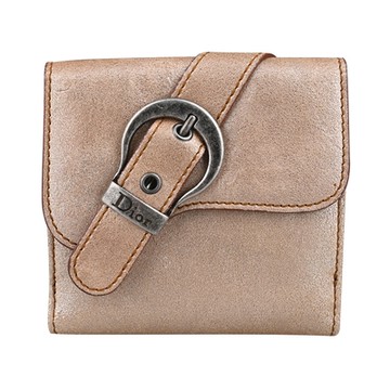 展示品 Christian DIOR 迪奧 Gaucho經典馬蹄釦造型皮革零錢短夾(金)