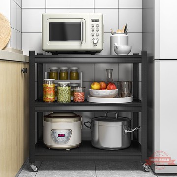 可移動廚房置物架收納架家用落地微波爐調料碗盤儲物架帶輪鐵架子