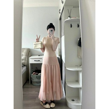 【巴黎精品】現貨+預購 短袖套裝兩件式裙裝-針織衫雪紡半身長裙女裝a1gd47