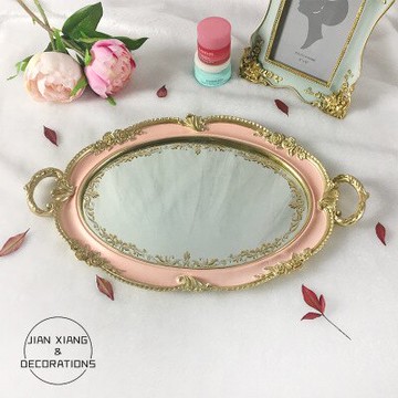 美琪 (古典奢華)유럽의歐式復古創意鏡面托盤 首化妝品收納盒家居擺飾