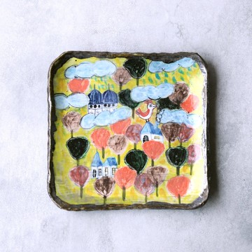 歐式森林小屋與雀-方盤