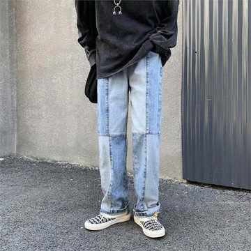 Korean style men's loose denim trousers韓版男撞色拼接牛仔褲
