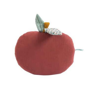 Moulin Roty 蘋果抱枕 超柔軟有機棉 花卉圖案刺繡細節 四季皆宜  蘋果 紅色  33 x 28 x 10cm