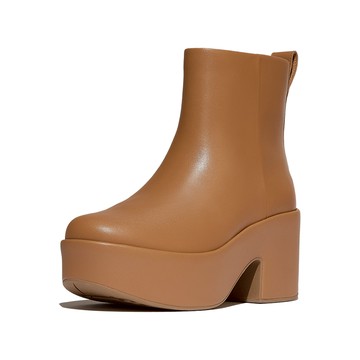 PLATFFORMS 皮革高跟短靴-啡棕色