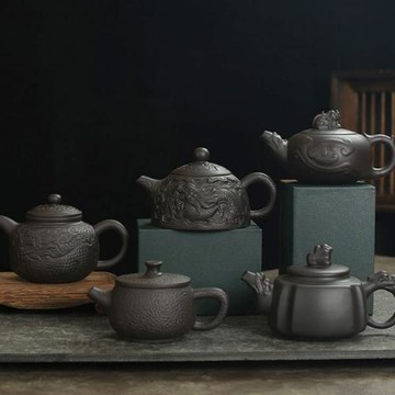 紫砂原礦鳳鳴壺高檔半手工漢瓦壺浮雕茶壺泡茶壺浮雕西施壺泡茶壺