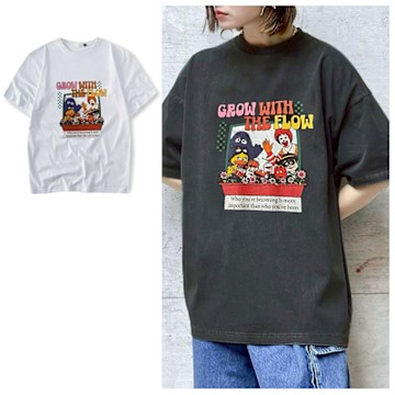 DITION水洗復古短袖上衣 美式漢堡神偷印花短T