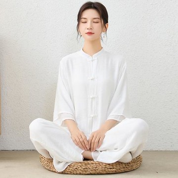 盤扣居士服道服漢服女裝唐裝太極服中國風佛系打坐茶藝師禪服套裝