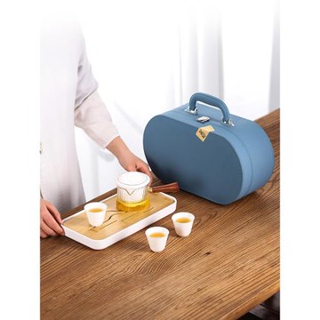 新品戶外玻璃茶壺帶茶盤旅行套裝純色羊脂玉一壺三杯車載茶具送禮