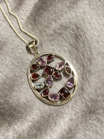 商品在台 尼泊爾 多色寶石 墜 手工製 925純銀 附銀鏈