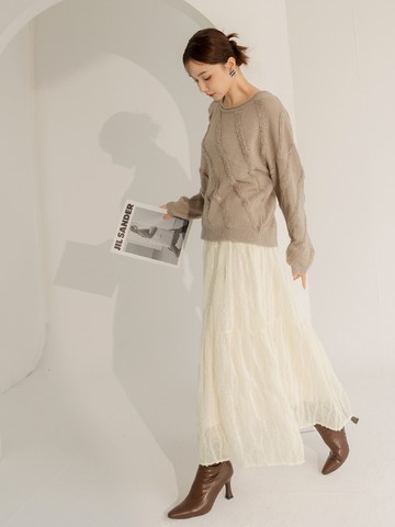 立體花邊紋理腰鬆緊長裙