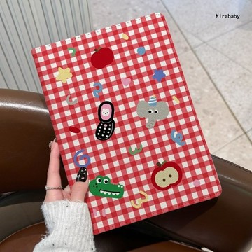卡通紅格 iPad AIR 7 6 5 4 3 11寸平板套 iPad11 pro11 旋轉皮套 mini7 平板保護殼