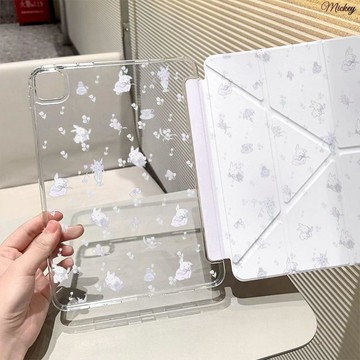 新款Y折透明ipad保護套air8筆槽防摔2025pro11英寸卡通可愛碎花兔