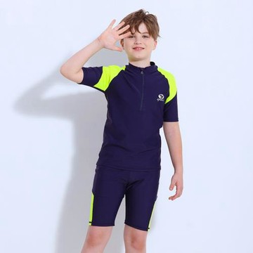 兒童泳衣男孩2023新款男童游泳衣分體套裝短袖中大童速干學生泳裝
