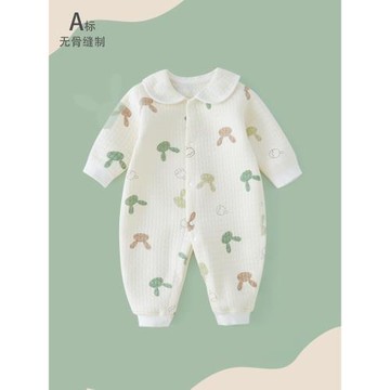 嬰兒秋冬衣服連體衣純棉保暖男女寶寶薄夾棉哈衣娃娃領新生兒秋裝