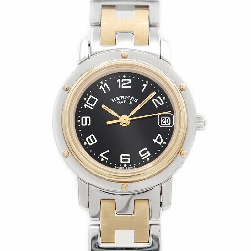 電池交換済 HERMES エルメス クリッパー CL4.220 黒 ブラック YG