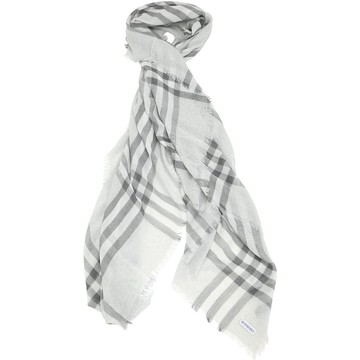 BURBERRY 巴寶莉 Check 經典格紋輕盈羊毛流蘇圍巾(200x90CM/柔灰色)