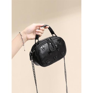 那馳羊皮小圓包2025新款時尚手提小包鉚釘多隔層鏈條包軟皮斜挎包