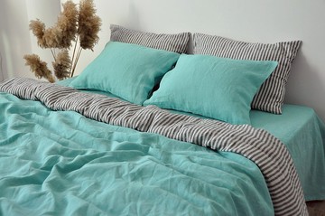 青色雙面麻被套 / 柔軟麻/ 被套