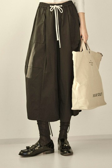 純棉抽繩九分寬褲裙