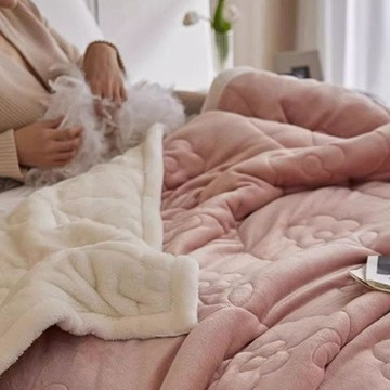 Home of flowers 繁花之家 牛奶绒毛毯冬季加厚毯子  200 x 150cm  棕粉色