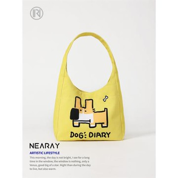 尼睿x吃鹽的魚 可愛小狗單肩包設計感大容量帆布包印花電腦包書包