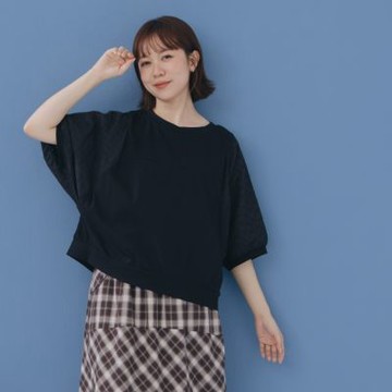 【MOSS CLUB】袖子蕾絲剪接連袖上衣 黑 白