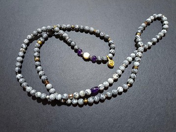 (108顆鍊)(客製化禮物)畢卡索石X老硨磲X紫水晶X琉璃XS925純銀