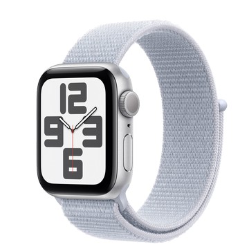 Apple Watch SE (GPS)；40 公釐銀色鋁金屬錶殼；青雲色運動型錶環 - 單一尺寸
