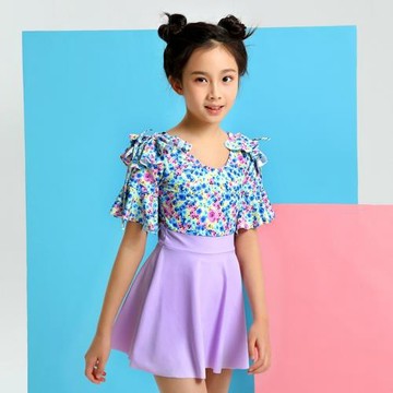 韓國小清新少女泳衣女童泳衣中大童5-12歲學生保守裙式連體游泳裝
