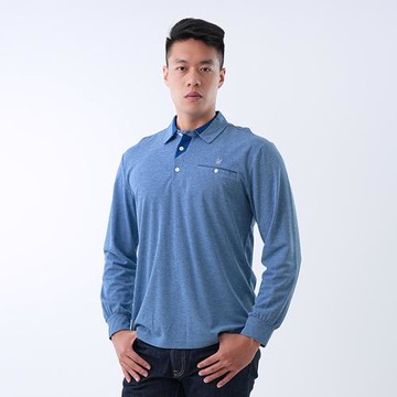 【遊遍天下】男款抗UV吸濕排汗機能長袖POLO衫 GL1037藍灰