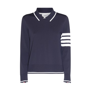 Thom Browne - Navy Blue And White Viscose Blend Polo Jumper