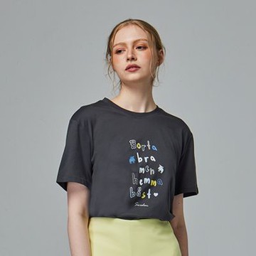 moz瑞典 駝鹿 標語駝鹿 舒適柔棉 100%純棉短T-深灰(亞洲版)女款